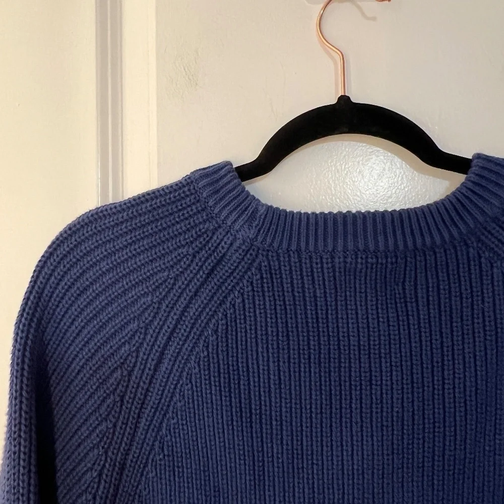 J. Crew Heritage cotton shaker-stitch sweater Size L Blue chunky knit